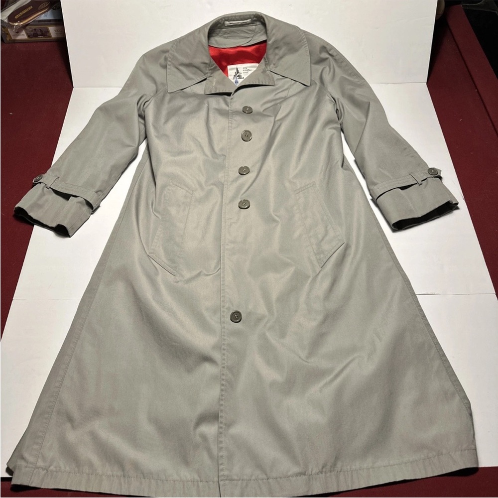 Vintage Misty Harbor Tench Coat Beige And Red Wool Womens 10 Petite.Made U.S.A.